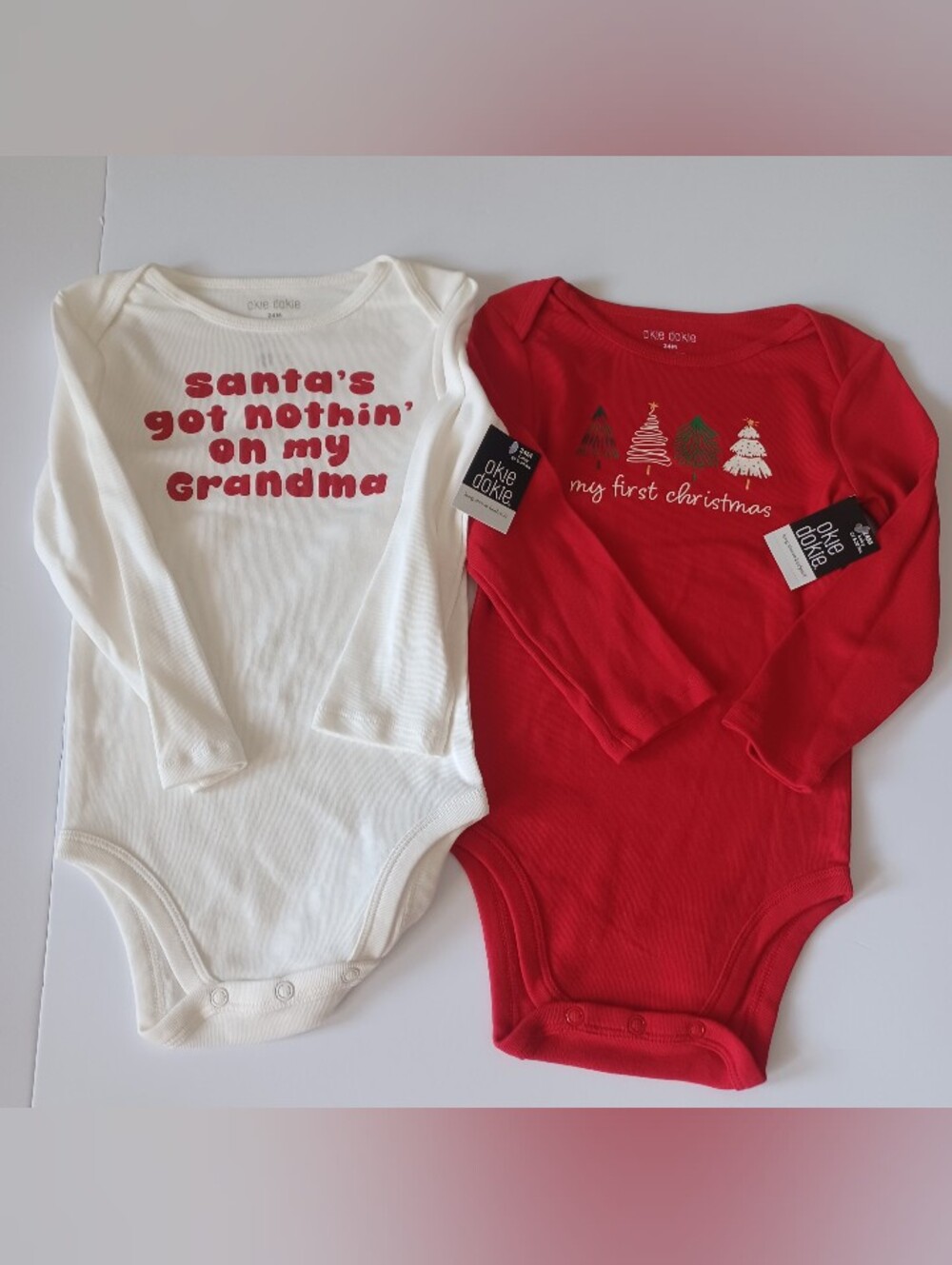 Okie Dokie Lot 2 Christmas Onesies Sz 24M